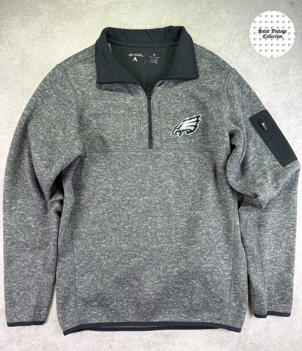 Antigua Philadelphia Eagles Medium Quarter Zip Pullover Gray Black